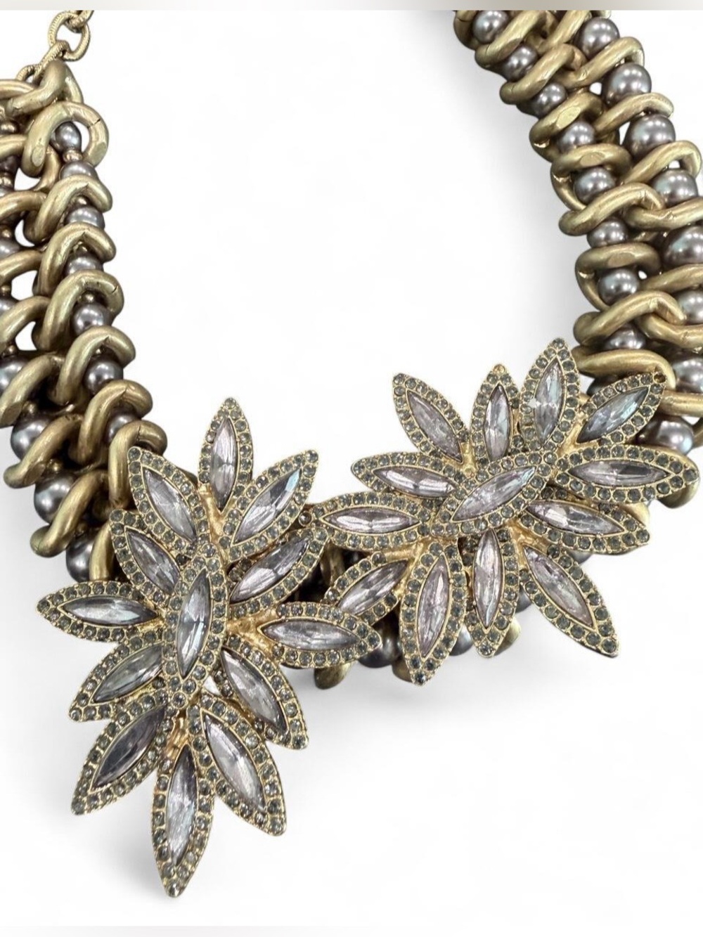 Loft Vintage Y2K Gold-Tone Crystal Statement Necklace chunky Twisted chain